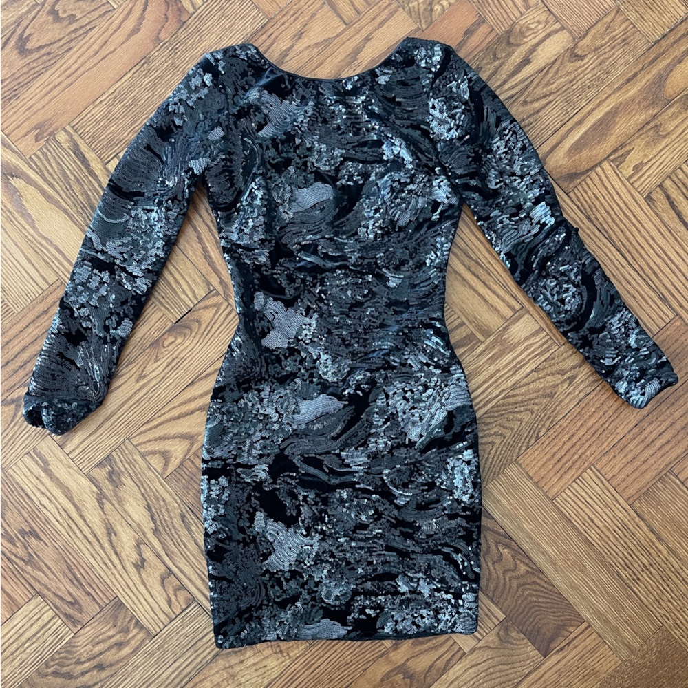 Zara Sequin Open-Back, Long Sleeve Dress